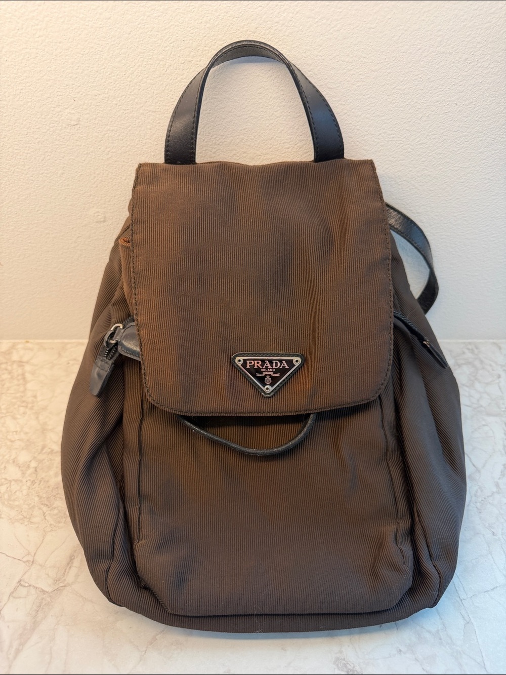 Prada Brown Nylon Backpack with Leather Trim - Picture 7 of 10